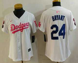 Womens Los Angeles Dodgers #24 Kobe Bryant White Pink With Patch Limited Stitched Jersey